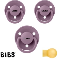 Bibs de LUX Schnuller mit Namen, Rund, Latex, Gr. 2, (Mauve), 3'er Pack